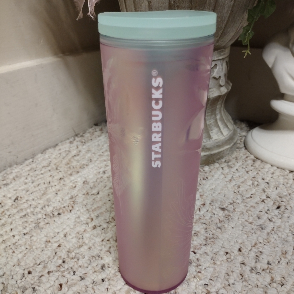 Starbucks Iridescent Pink Travel Coffee Tumbler With Siren Design And Mint Lid - Picture 1 of 8